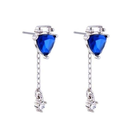 Blue Resin Rhinestone Crystal Vintage Silver Drop Dangle Statement Earrings - Picture 3 of 9